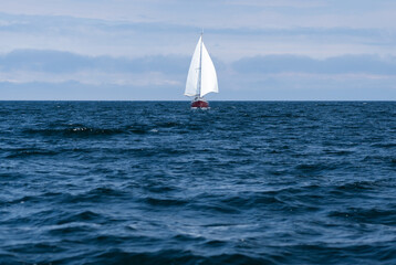 Obraz premium Sailing boat on blue open sea