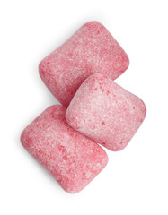 Heap of tasty sweet chewing gums on white background, top view