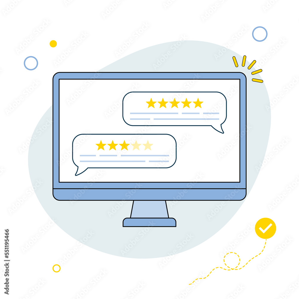 Wall mural customer reviews. user reviews bubble on computer. feedback, experience concept. online review notif