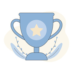 Winner award banner vector illustration, flat cartoon trophy golden cup with first place prize with star, competition reward, victory idea, championship