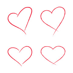 Set doodle hand drawn red hearts isolated on white background. Vector design elements for Valentine's day and wedding card