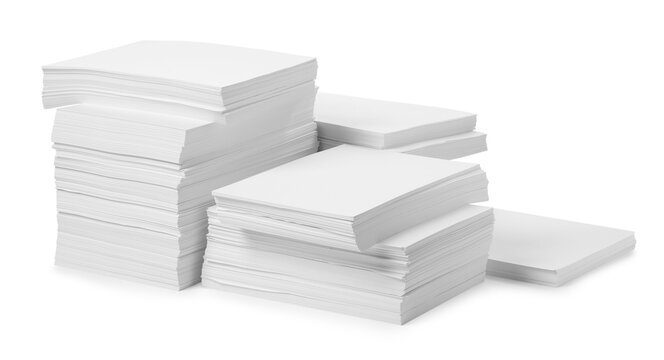 Stacks of paper sheets on white background