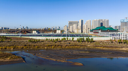 Naklejka premium Architecture landscape at the intersection of Xinnan Expressway in Changchun, China
