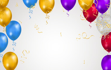 Happy birthday vector Celebration party banner  foil confetti and  and glitter balloons.with confetti helium balloon