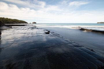 The Tessellated Pavement, located at Lufra, Eaglehawk Neck in Tasmania. It is a well known flat rock surface naturally formed by a series of erosion and concave depression.	