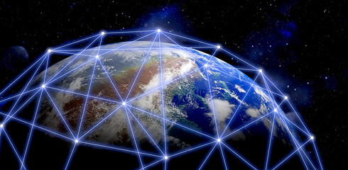 Global network connection. Earth in open space and digital web, illustration