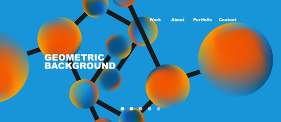 Line points connections geometric landing page background. Fluid circles and spheres with liquid gradients. Vector Illustration For Wallpaper, Banner, Background, Card, Book Illustration, landing page