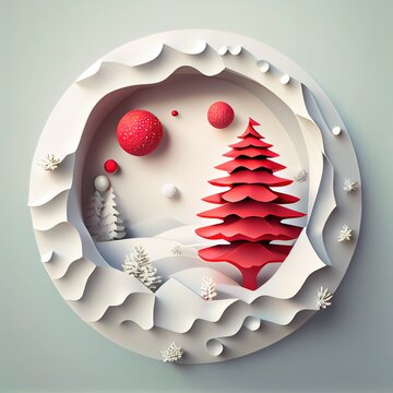 3d Render Holiday Ornament Christmas, Papercraft Style