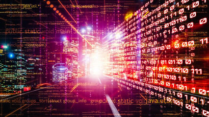 Software development, application programming code and tacit computer coding . Concept of smart digital transformation and technology disruption that changes global trends in new information era .