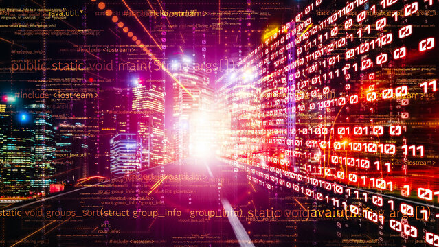Software development, application programming code and tacit computer coding . Concept of smart digital transformation and technology disruption that changes global trends in new information era . - Powered by Adobe