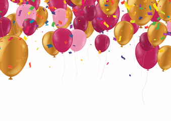 Celebration colorful background with balloons and confetti. Vector illustration.