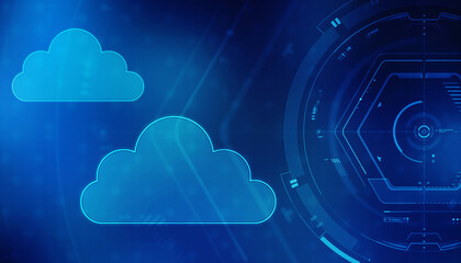 Obraz premium 2d illustration of Cloud computing, Digital Cloud computing Concept background. Cyber technology, internet data storage, database and data server concept