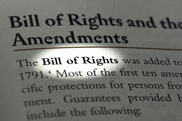 Bill of rights and amendments written in legal textbook