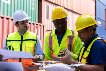 Team engineer or Team Foreman meeting and planning with document Solar photovoltaic equipment on solar panel at construction site. engineer workers meeting project solar panel at construction site.