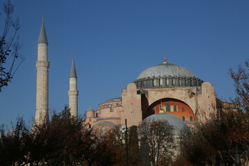 Fototapeta na wymiar Hagia Sophia (Ayasofya) at Sultanahmet District in Istanbul, Turkey.