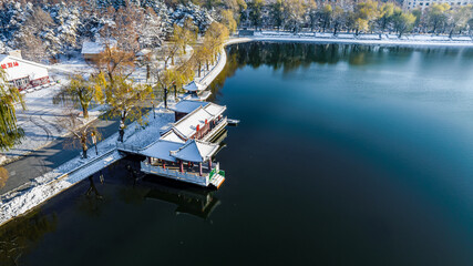 Landscape of South Lake Park in Changchun, China after snow