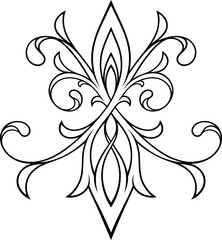 Stylized contour Victorian Gothic ornament. Tattoo, ornamental design element, for mehndi