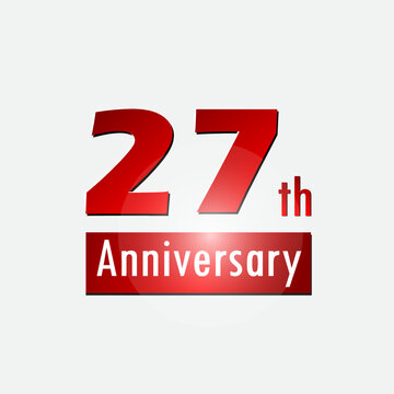 Red 27th year anniversary celebration simple logo white background