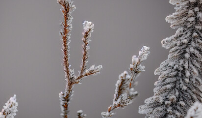 Peaceful frost on branches in a Nordic forest