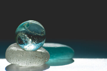 Selective focus. Sea glass. Frosted glass.