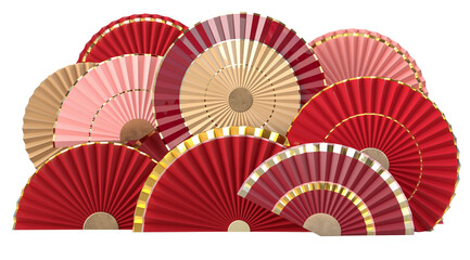 Fototapeta Paper fan chinese new year decoration. Oriental Asian style concept of Happy Chinese New Year festival background. 3D rendering obraz
