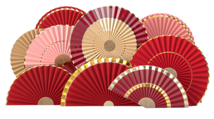 Paper fan chinese new year decoration. Oriental Asian style concept of Happy Chinese New Year festival background. 3D rendering