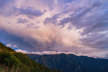 Naklejka na ściany i meble Sunset landscape of the Hehuanshan mountain