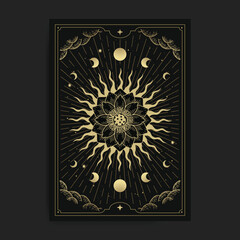 Glowing blooming lotus with moon phases ornament