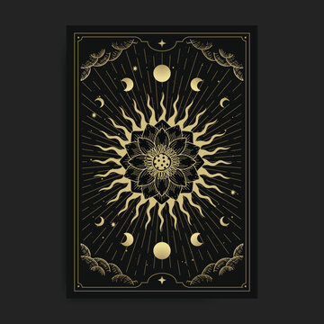 Glowing blooming lotus with moon phases ornament
