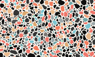 Terrazzo floor vector seamless pattern. Mosaic stone pool texture. Antique style cement tile. Colorful granite fabric textile. Wrapping paper, gift wrap. Marble and glass rocks banner. Wallpaper wall