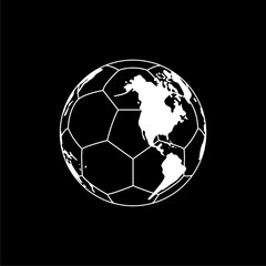 World Map on the Foot Ball Silhouette for Icon, Symbol, Pictogram, Sport News, Art Illustration, Apps, Website or Graphic Design Element. Vector Illustration