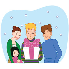 A happy family holding a gift
- 551209063