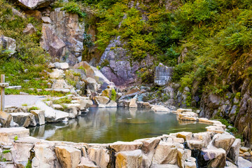 Japanese hot springs onsen outdoors bath