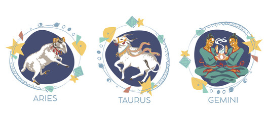 Astrological symbols on white background - Aries, Taurus, Gemini - 551209671