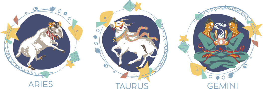 Astrological symbols on white background - Aries, Taurus, Gemini