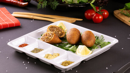 icli kofte / Boiled kibbeh / Quibe / Stuffed Meatballs Falafel.