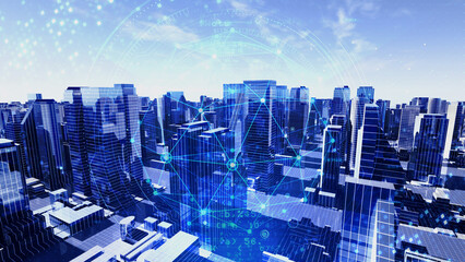 Smart City Artificial intelligence Network Technology 3D illustration