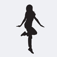 Fototapeta na wymiar Happy gesture young woman. Vector black silhouette on white background.