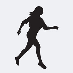 Fototapeta na wymiar Happy gesture young woman. Vector black silhouette on white background.