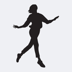 Happy gesture young woman. Vector black silhouette on white background.