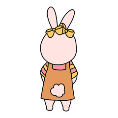 Rabbit character in cute costume, Rabbit Cartoon animal character, hand drawn illustration