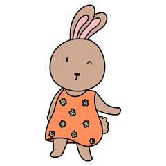 Rabbit character in cute costume, Rabbit Cartoon animal character, hand drawn illustration