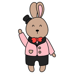 Rabbit character in cute costume, Rabbit Cartoon animal character, hand drawn illustration