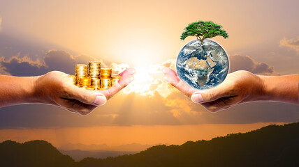 The idea of ​​a balance between capitalism and money with nature conservation. esg for balance...