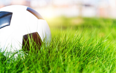 Fototapeta premium Single soccer football on the green grass