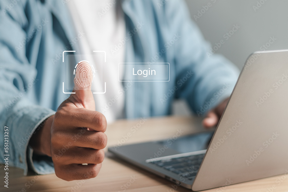 Poster biometric identification fingerprint scanner. monitoring and scanning the security of future digital