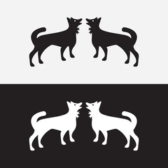 Two black and white dog animal logo design . icon logo . silhouette logo 