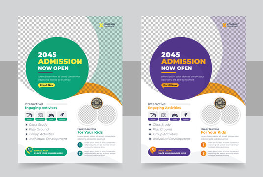 Kids back to school education admission flyer poster layout template design vector
