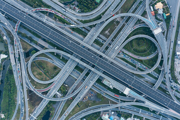 Multilevel junction motorway top view, Road traffic an important infrastructure in...