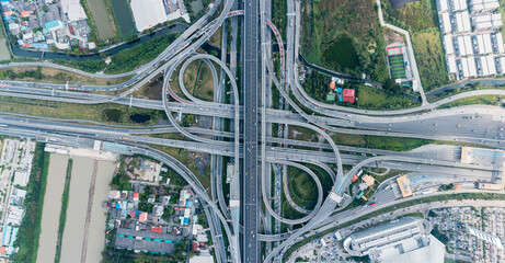 Multilevel junction motorway top view, Road traffic an important infrastructure in...